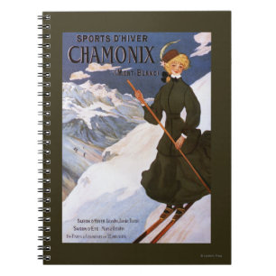 Carnet Femme en affiche verte de ski