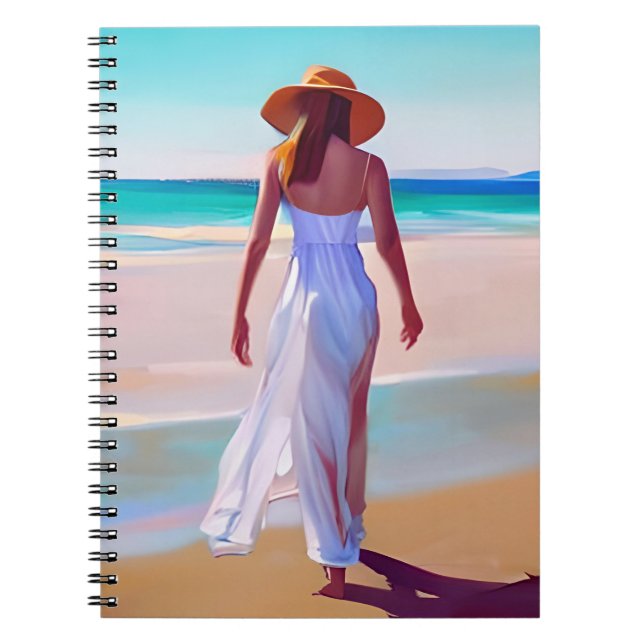Carnet Femme en blanc sur la plage (Devant)