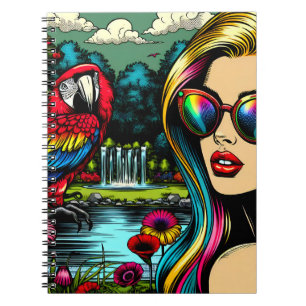 Carnet Femme et perroquet dans le parc Pop Art