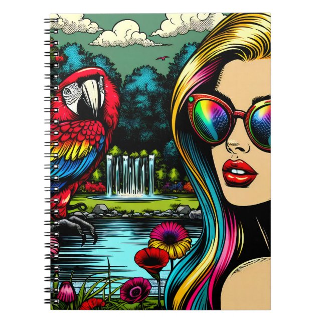 Carnet Femme et perroquet dans le parc Pop Art  (Devant)