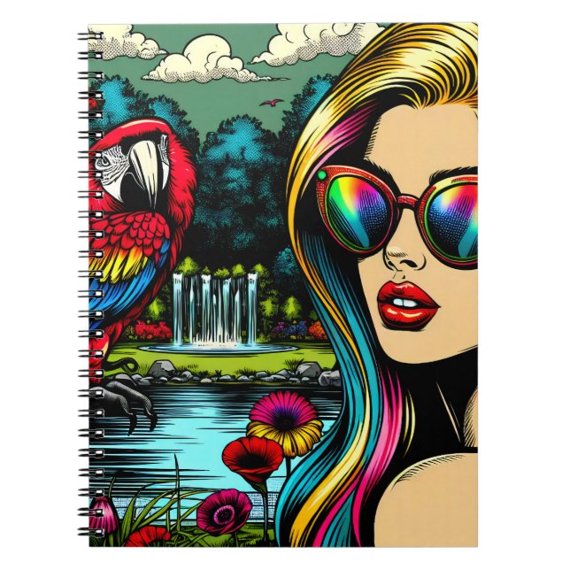 Carnet Femme et perroquet dans le parc Pop Art  (Devant)