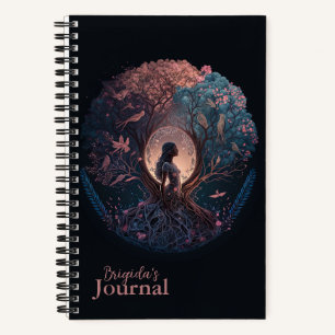 Carnet Femme mystique de la nature en rose et bleu Journa