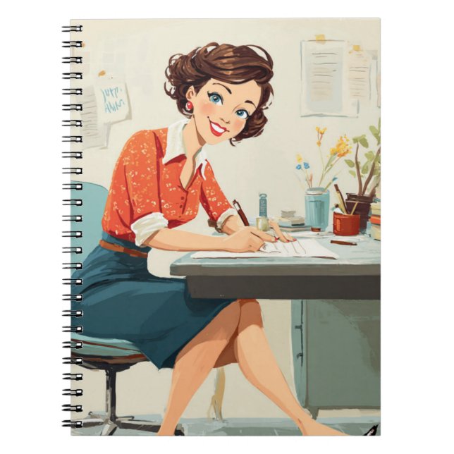 Carnet Femme rétro au bureau (Devant)