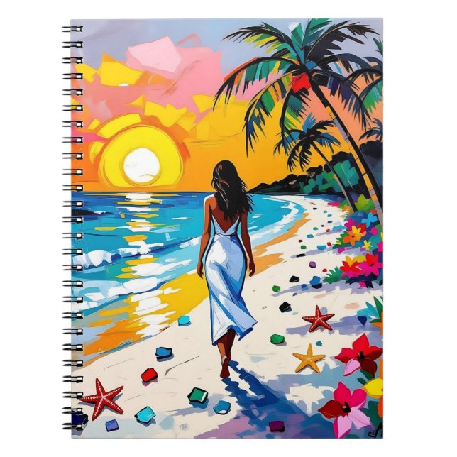 Carnet Femme sur la scène de plage tropicale (Devant)