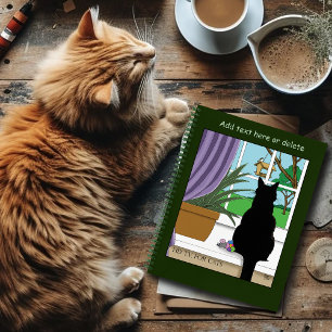 Carnet Fenêtre Chat noir regardant dehors