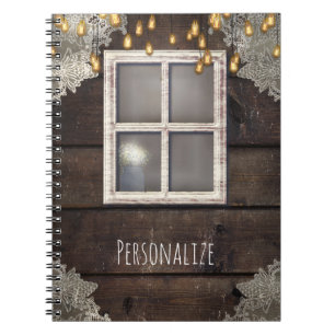 Carnet Fenêtre de grange en bois rustique & lumières Mais