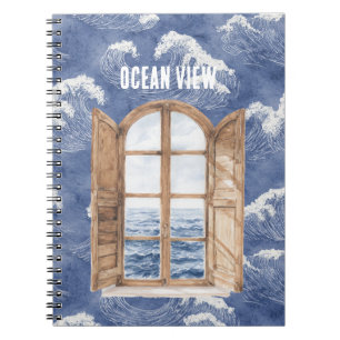 Carnet Fenêtre Vue sur les vagues de l'océan bleu