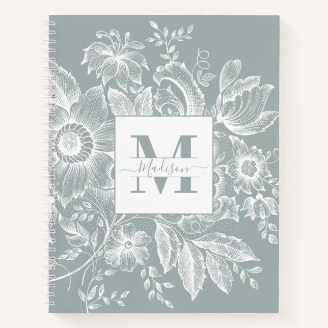 Carnet Ferme Peony Monogram Marine Français Light Grey (Devant)