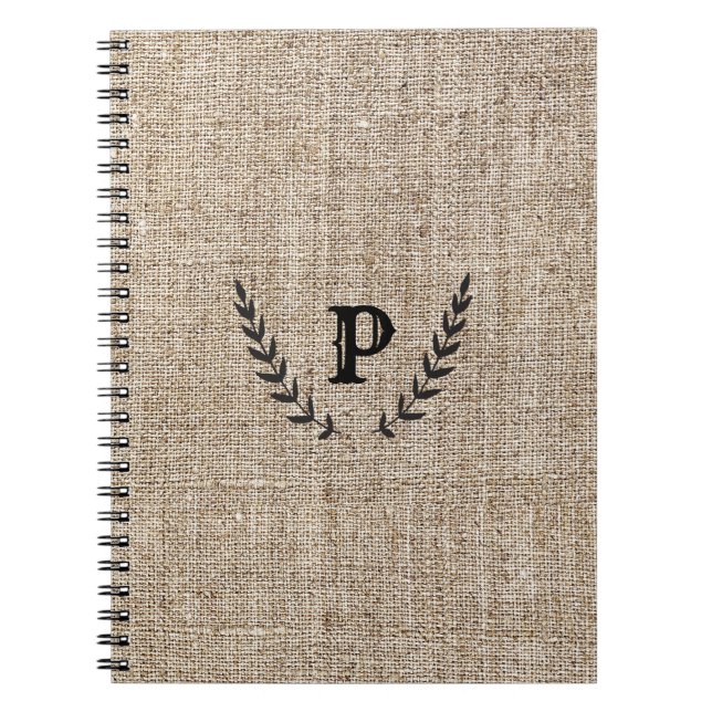 Carnet Ferme Rustique Burlap & Noir Botanique Laurier (Devant)