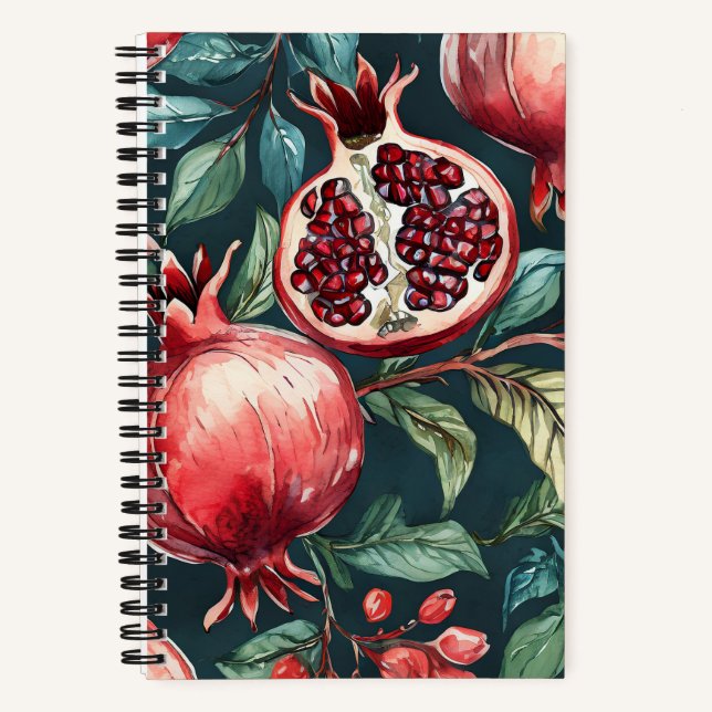 Carnet Festif Aquarelle Fruit de grenade et Feuille (Recto)