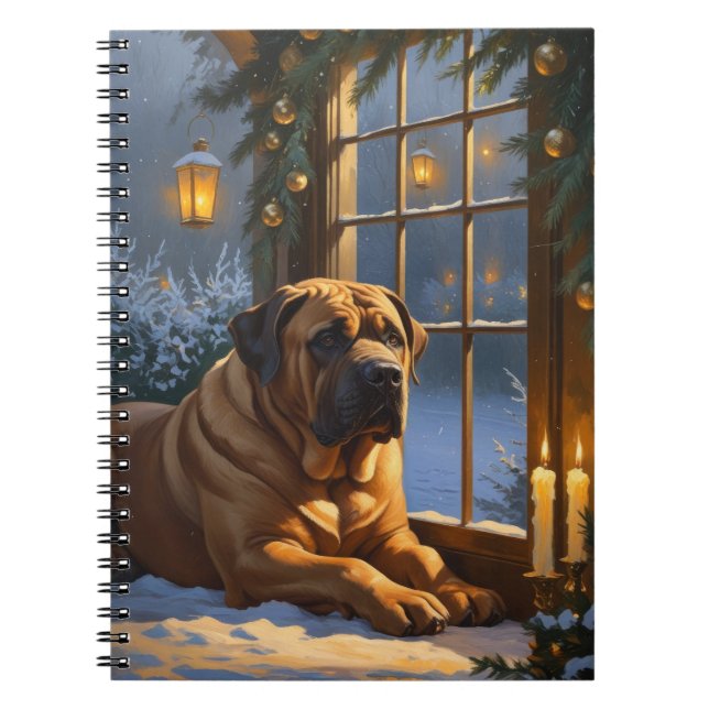 Carnet Festif Bullmastiff avec les lumières de Noël (Devant)