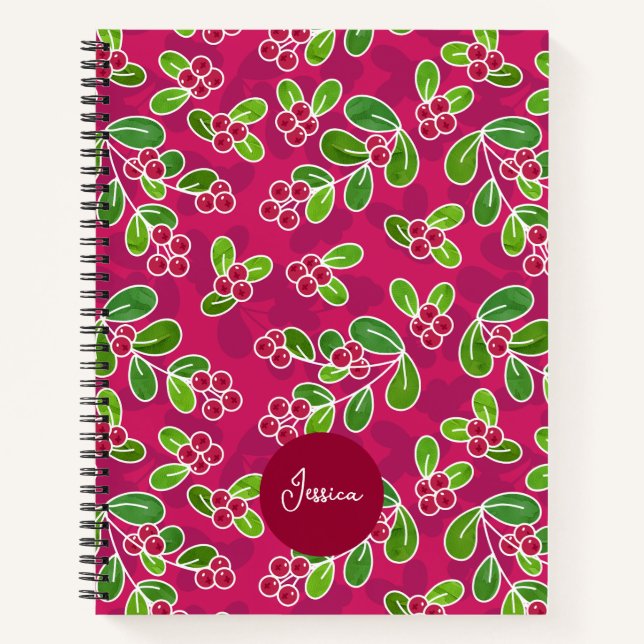 Carnet Festif Motif de feuillage de canneberge, Fuchsia (Devant)