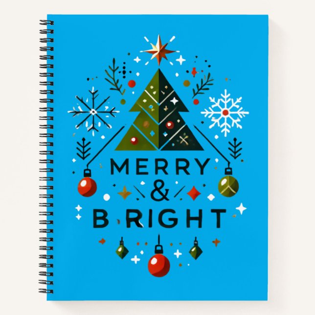 Carnet Festive Joyeux et brillant Design d'arbre de Noël (Devant)