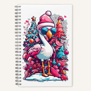Carnet Festivités Flamants roses chapeau et lunettes Noël