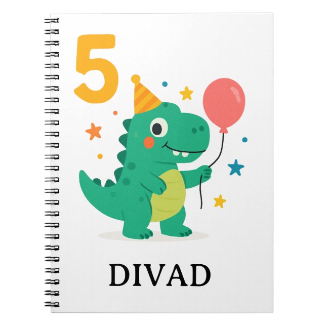 Carnet Fête d'anniversaire 5 ans de dinosaure mignon  (Devant)