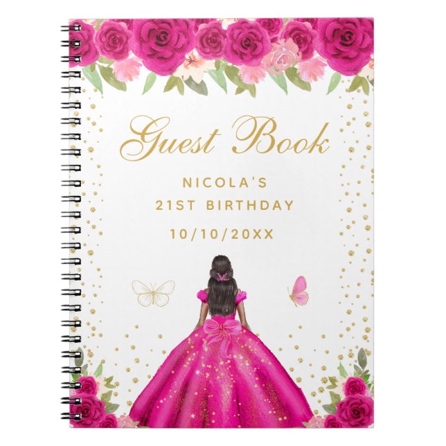 Carnet Fête d'anniversaire de princesse à peau foncée et  (Devant)