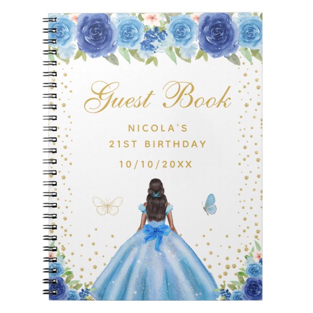Carnet Fête d'anniversaire de princesse à peau foncée et  (Devant)