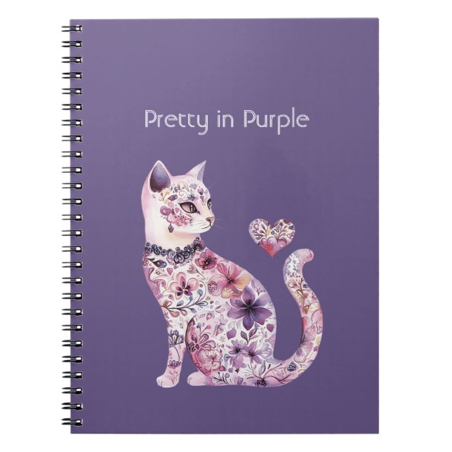 Carnet Fête de chat coeur floral rose violet (Devant)