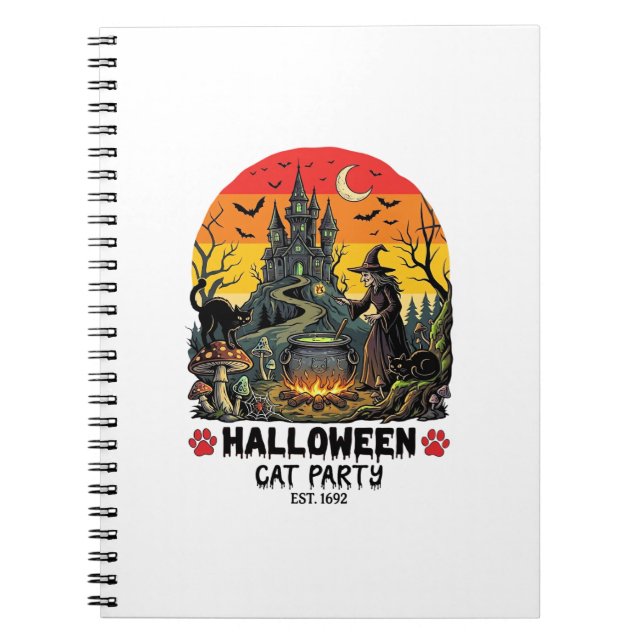 Carnet Fête de chat d'Halloween Sorcière Chaudron Chats n (Devant)