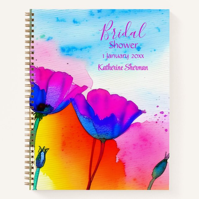 Carnet Fête de Fiançailles Aquarelle Florale Pavots de Ca (Devant)