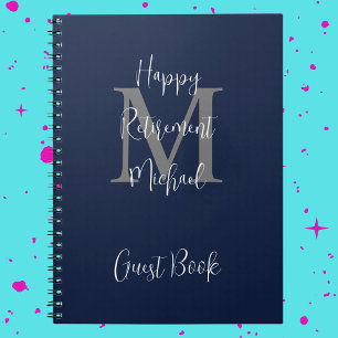 Carnet Fête de la retraite Monogramme bleu gris blanc inv