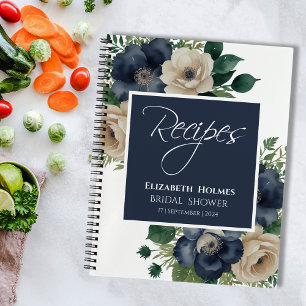 Carnet Fête des mariées florale bleu marine et crème Rece