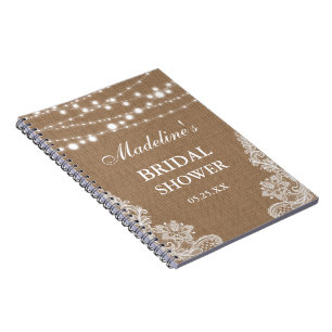 Carnet Fête des mariées Rustique Burlap Lights Lace Liste
