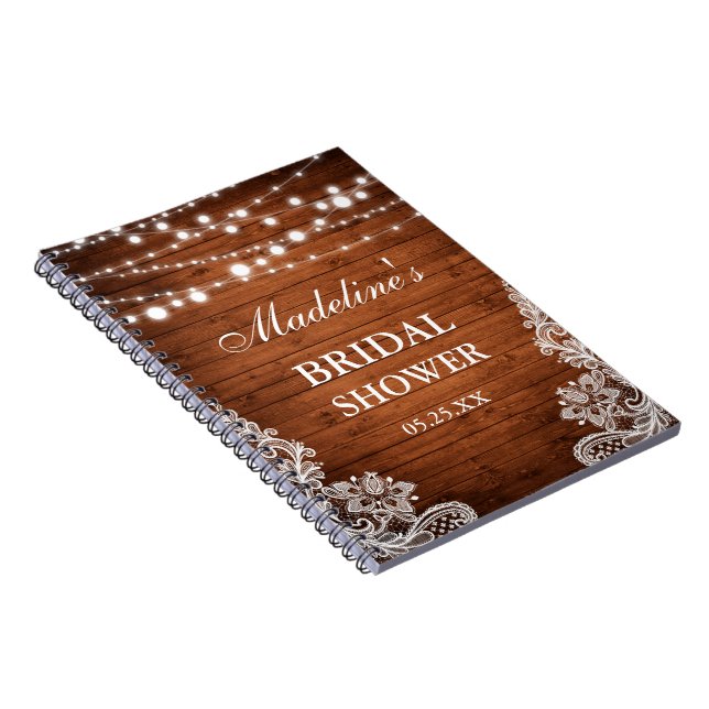 Carnet Fête des mariées rustique Lumières en bois Lace Li (Côté Droit)
