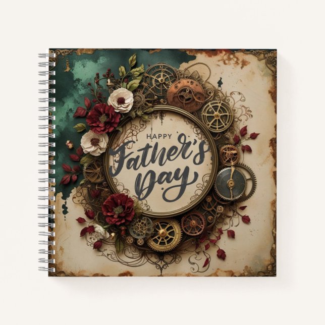 Carnet Fête du Père Élégant Steampunk et floraux (Devant)