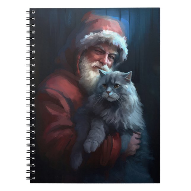 Carnet Fête du Père Noël du chat bleu russe (Devant)