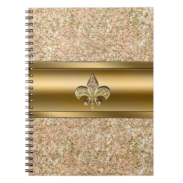 Carnet Fête Fleur de lis Pailletée Rose et Or (Devant)