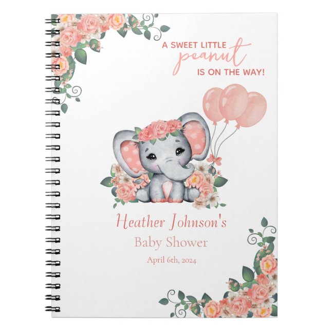 Carnet Fête Prénatale de Bébé Fille Éléphant (Devant)