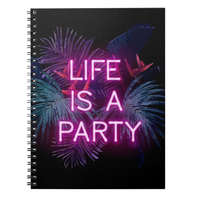 Carnet Fête tropicale, feuilles de néon de palme. (Devant)