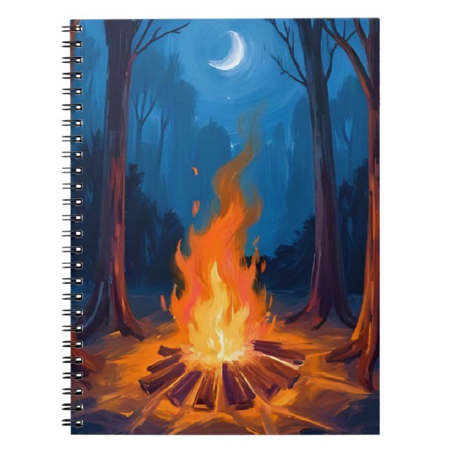 Carnet Feu de camp Lune | Peinture aquarelle de la nature (Devant)