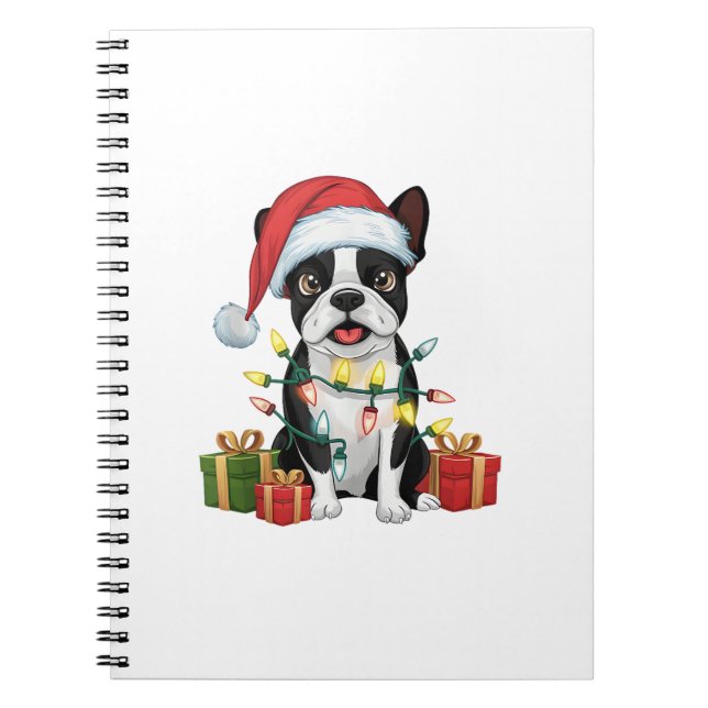 Carnet Feu de Noël Santa Hat Boston Terrier Chien Noël (Devant)
