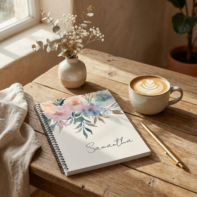 Carnet Feuillage botanique, spirale de fleurs à l'aquarel (Créateur téléchargé)