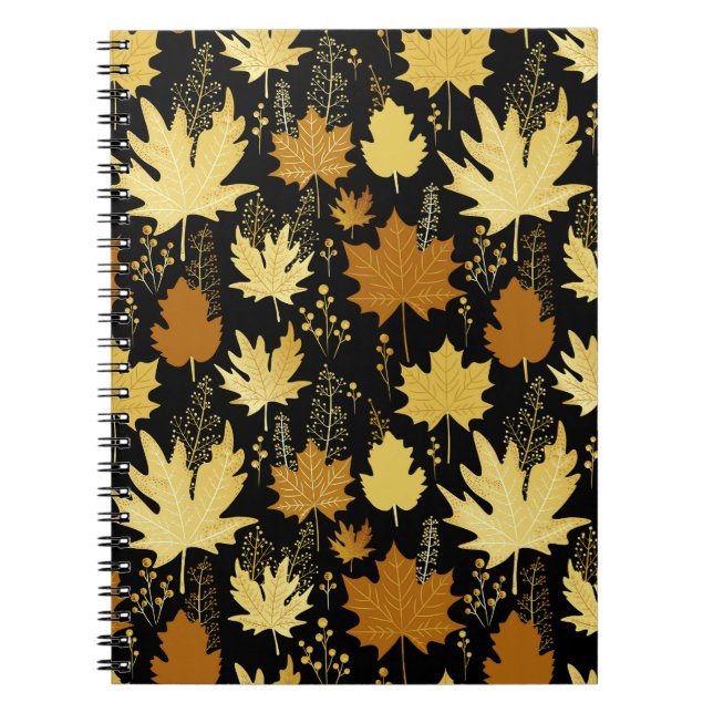 Carnet Feuillage doré, motif vintage sans couture. (Devant)