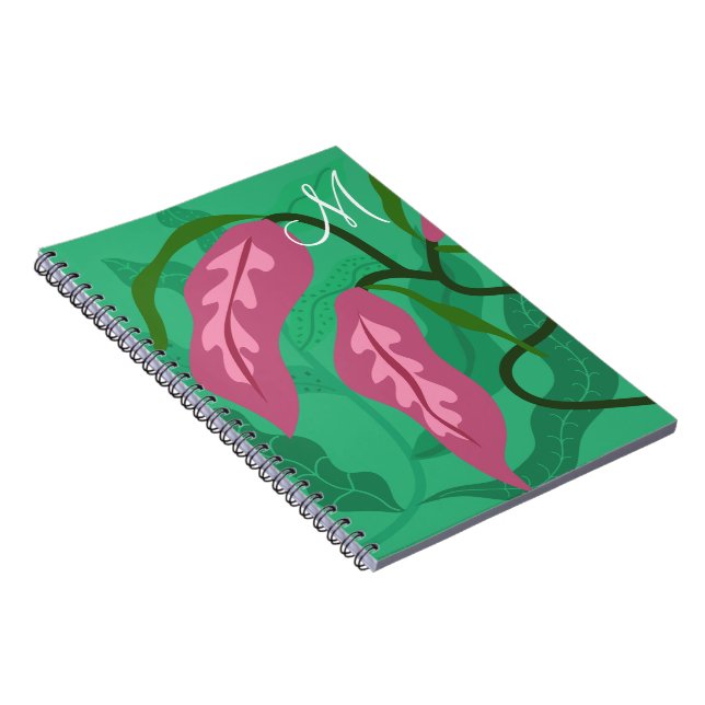 Carnet Feuillage vert avec bouteille d'eau violette (Côté Droit)