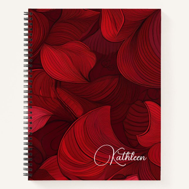 Carnet Feuille Abstraite cerise rouge personnalisée (Devant)