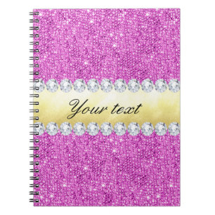 Carnet Feuille d'or et diamants pourpres de paillettes