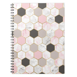Carnet Feuille d'or géométrique, motif hexagone en marbre