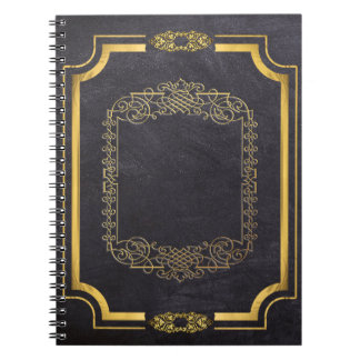 Carnet Feuille or dorée et cuir noir Faux