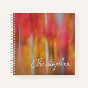 Carnet Feuille rouge personnalisée Bois d'automne scène A