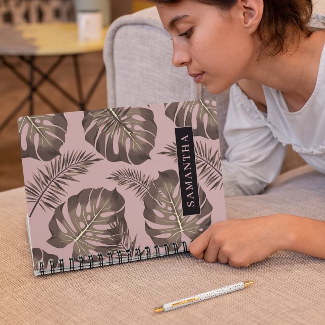Carnet Feuille Tropical Pink & Gold Palm Motif et nom (Créateur téléchargé)