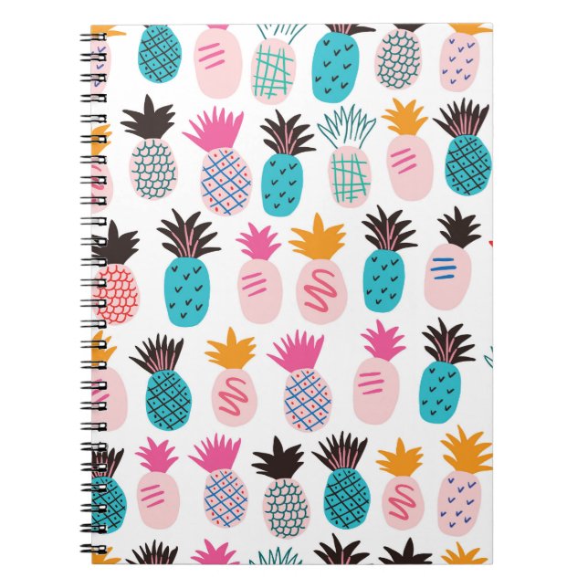 Carnet Feuilles colorés d'ananas, doodle tropical. (Devant)