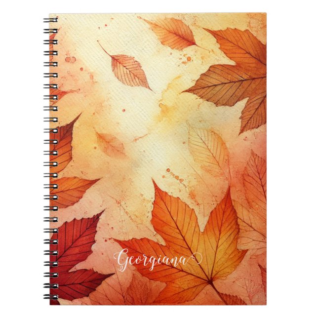 Carnet Feuilles d'aquarelle autummonique personnalisée (Devant)