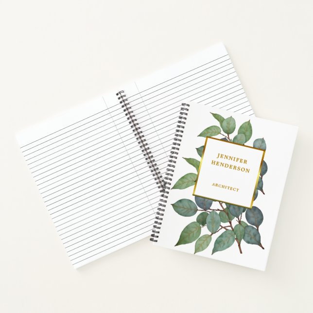Carnet Feuilles d'aquarelle élégantes or professionnel (Intérieur)