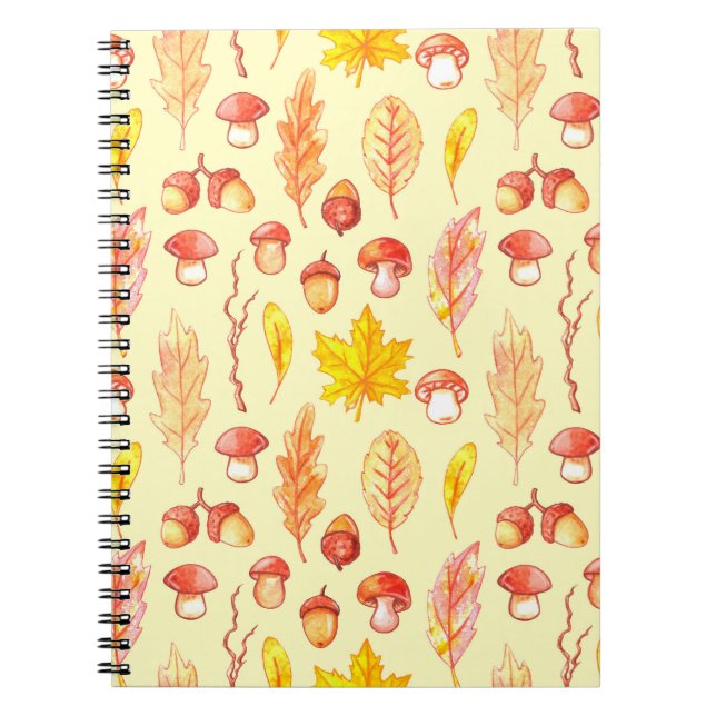 Carnet Feuilles d'automne : aquarelle papier peint rétro (Devant)