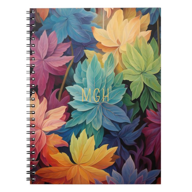 Carnet Feuilles d'automne colorées Monogramme personnalis (Devant)