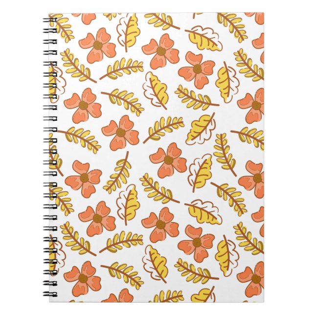 Carnet Feuilles d'automne en chute chaude avec fleurs (Devant)